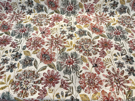 Happy Note Chenille Upholstery Fabric - Coral Rose Floral, 59.5" Width (1 Yard)