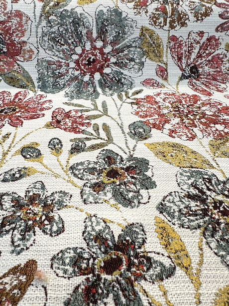 Happy Note Chenille Upholstery Fabric - Coral Rose Floral, 59.5" Width (1 Yard)