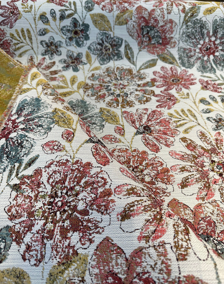 Happy Note Chenille Upholstery Fabric - Coral Rose Floral, 59.5" Width (1 Yard)