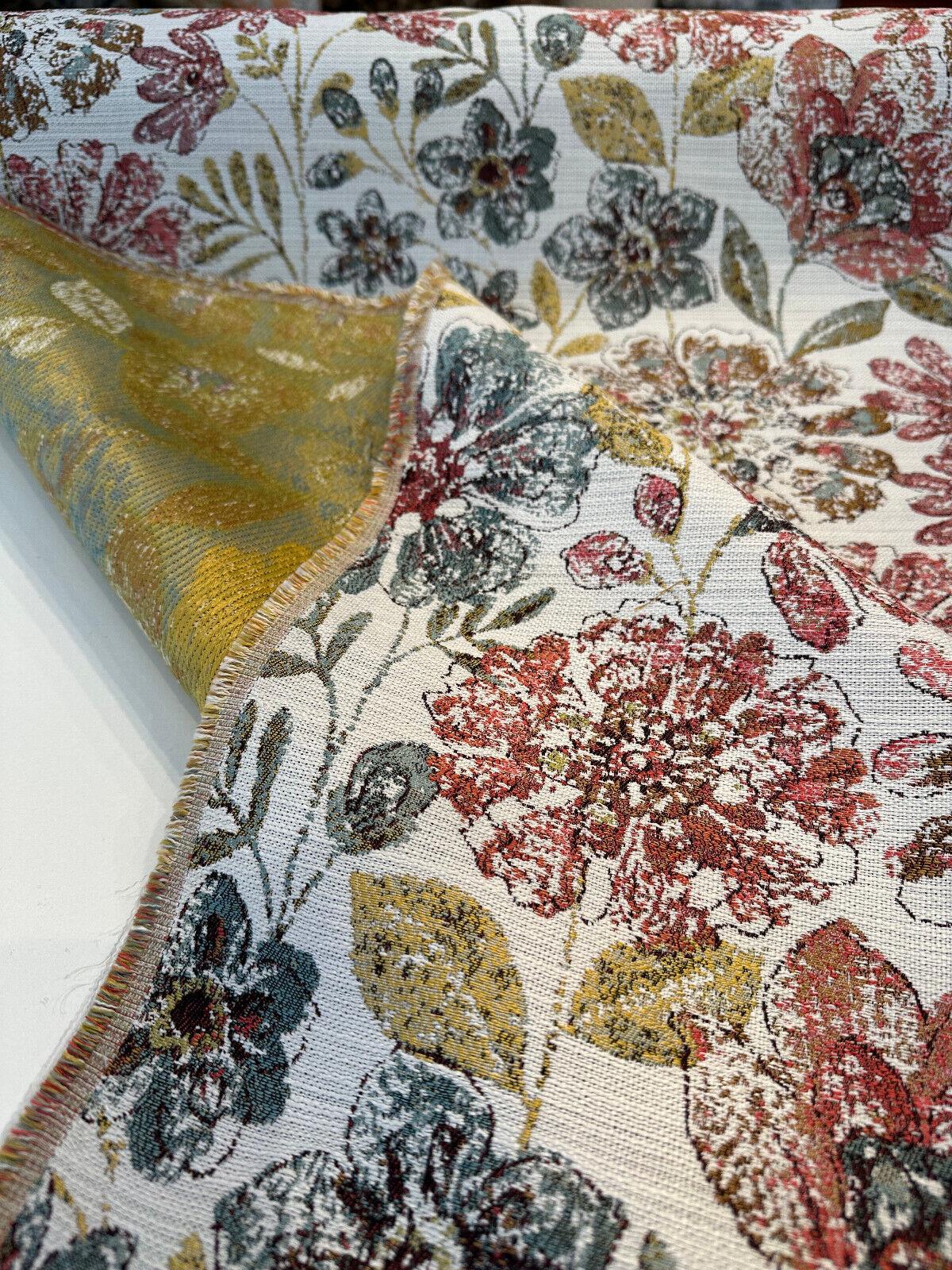 Happy Note Chenille Upholstery Fabric - Coral Rose Floral, 59.5" Width (1 Yard)