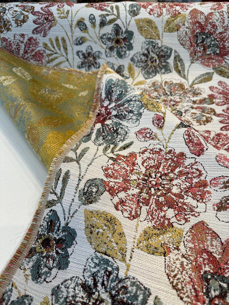 Happy Note Chenille Upholstery Fabric - Coral Rose Floral, 59.5" Width (1 Yard)