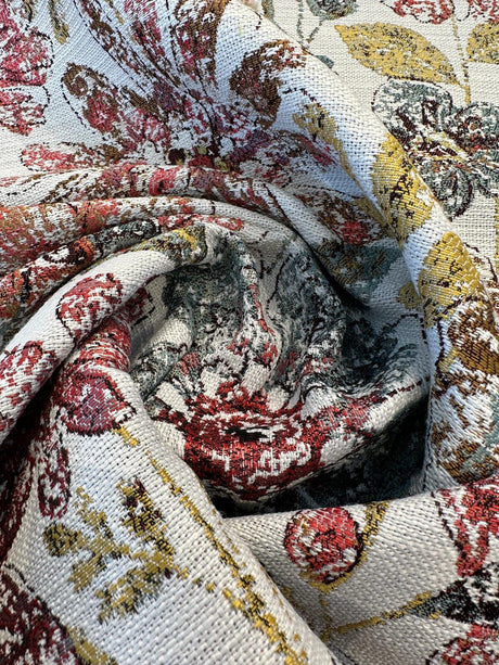 Happy Note Chenille Upholstery Fabric - Coral Rose Floral, 59.5" Width (1 Yard)