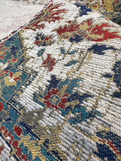 Mesa Verde Fiesta Damask Chenille Upholstery Fabric - Off White, Teal Blue, Yellow, Red Damask, 58" Width (1 Yard)