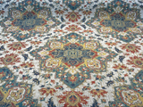 Mesa Verde Fiesta Damask Chenille Upholstery Fabric - Off White, Teal Blue, Yellow, Red Damask, 58" Width (1 Yard)