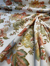 Dublique Opal Linen Rayon Fabric - Floral Jacobean Print, Opal Cream Pink Green Blue, 54" Width (1 Yard)