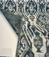 Esperanza Ever Green Blue Ikat Chenille Upholstery Fabric - Off White, Teal Blue, Yellow, Red, 58" Width (1 Yard)