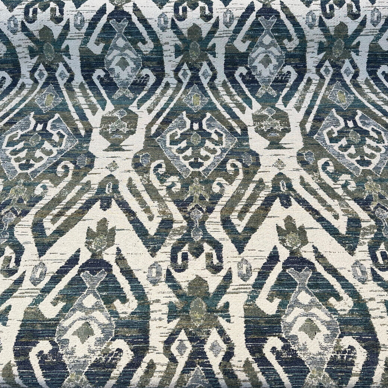 Esperanza Ever Green Blue Ikat Chenille Upholstery Fabric - Off White, Teal Blue, Yellow, Red, 58" Width (1 Yard)