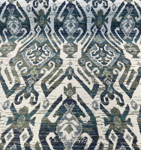 Esperanza Ever Green Blue Ikat Chenille Upholstery Fabric - Off White, Teal Blue, Yellow, Red, 58" Width (1 Yard)