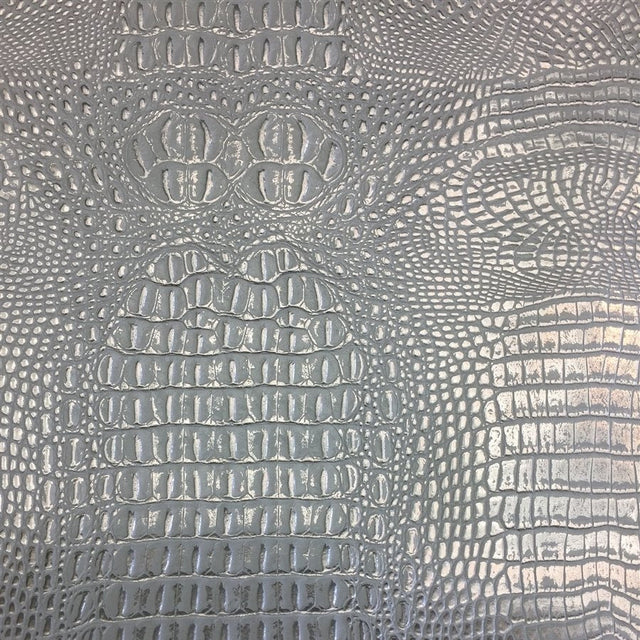 Gray Silver Two Tone Alligator Vinyl Fabric,