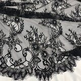 3 Yards Chantilly Embroidered Lace Fabric with Eyelash Scallop