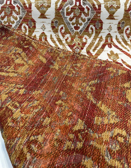 Esperanza Chenille Upholstery Fabric - Persimmon Red Ikat, 58" Width (By The Yard)