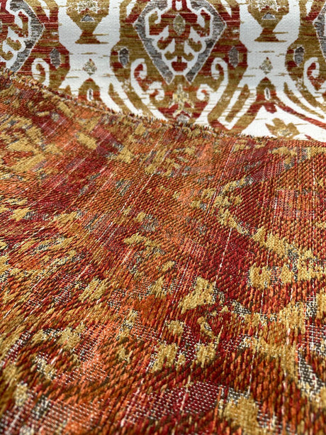 Esperanza Chenille Upholstery Fabric - Persimmon Red Ikat, 58" Width (By The Yard)