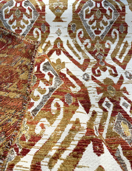 Esperanza Chenille Upholstery Fabric - Persimmon Red Ikat, 58" Width (By The Yard)