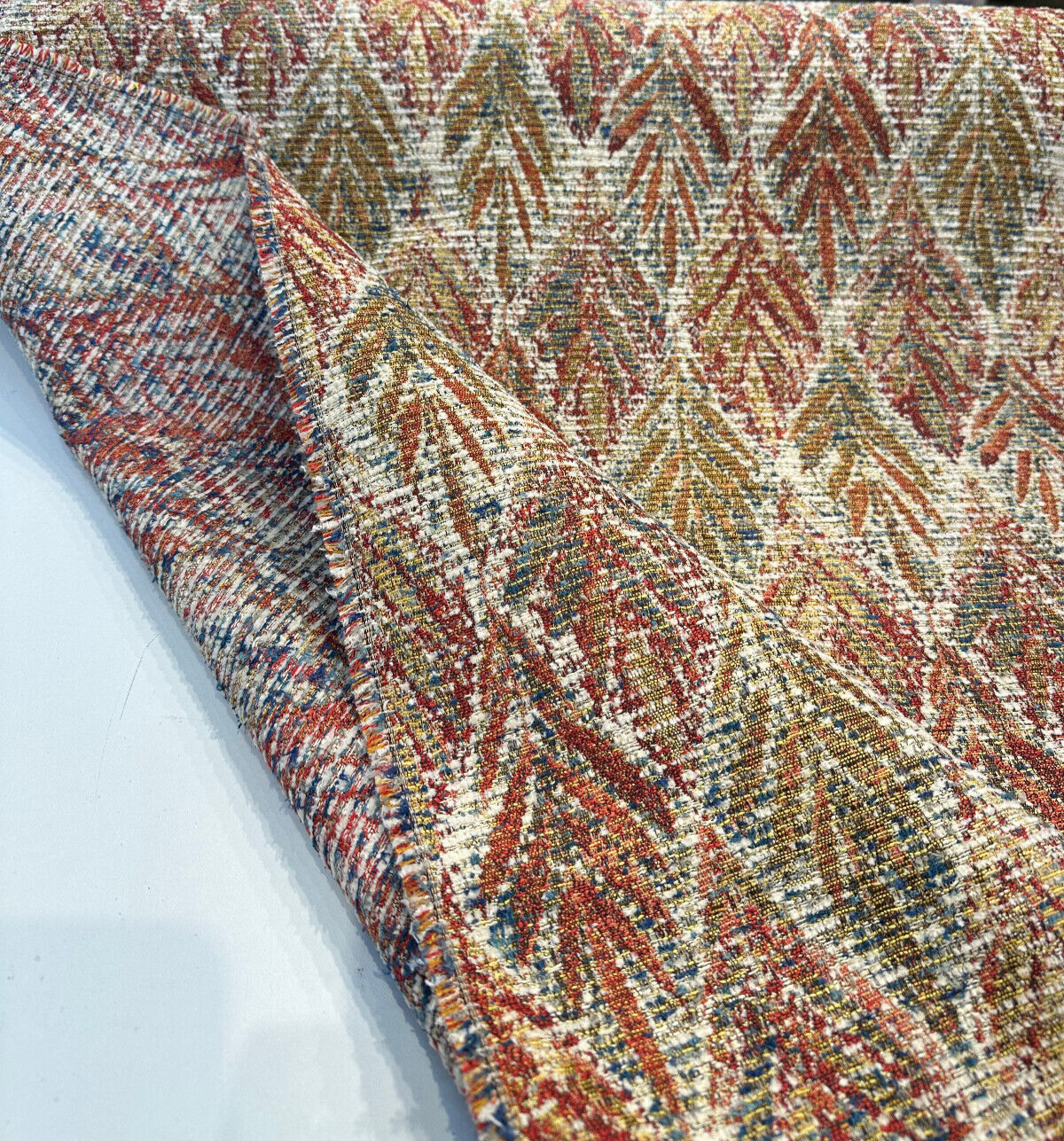 Swavelle Live It Be Americana Chenille Upholstery Chenille Fabric - Americana Leaves, Red Blue White, 58" Width (By The Yard)
