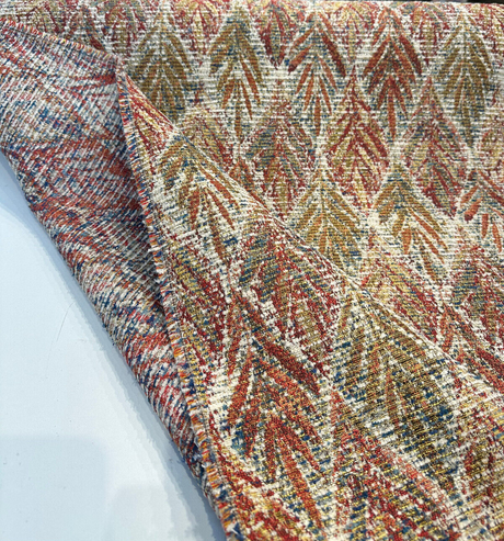Swavelle Live It Be Americana Chenille Upholstery Chenille Fabric - Americana Leaves, Red Blue White, 58" Width (By The Yard)