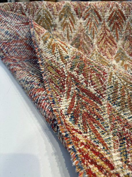 Swavelle Live It Be Americana Chenille Upholstery Chenille Fabric - Americana Leaves, Red Blue White, 58" Width (By The Yard)