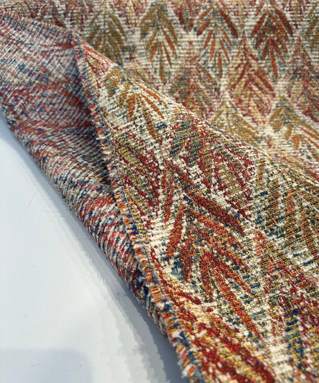 Swavelle Live It Be Americana Chenille Upholstery Chenille Fabric - Americana Leaves, Red Blue White, 58" Width (By The Yard)