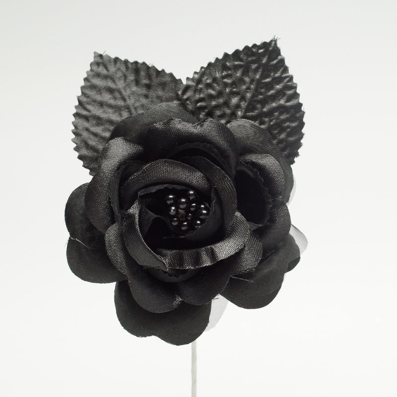 2.5" Black Silk Single Rose Flowers - Pack of 12