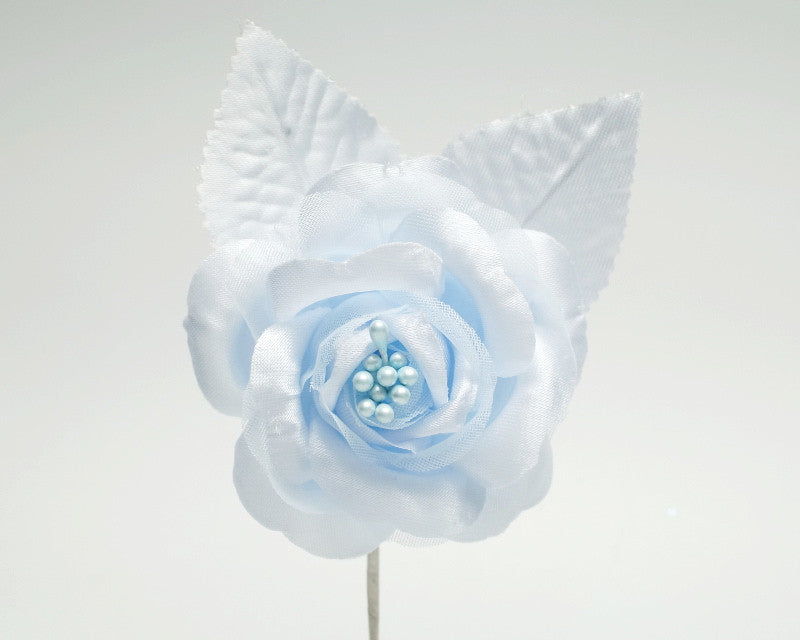 2.5" Light Blue Silk Single Rose Flowers - Pack of 12