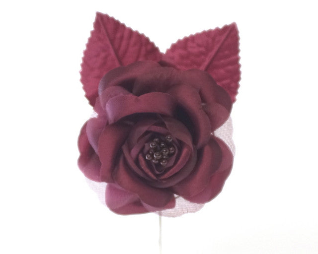 2.5" Burgundy Silk Single Rose Flowers - Pack of 12