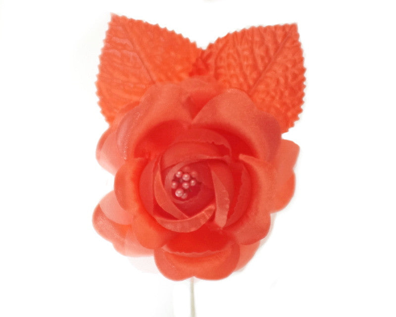 2.5" Coral Silk Single Rose Flowers - Pack of 12