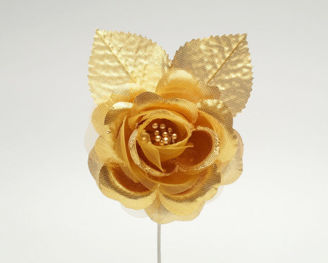 2.5" Gold Silk Single Rose Flowers - Pack of 12