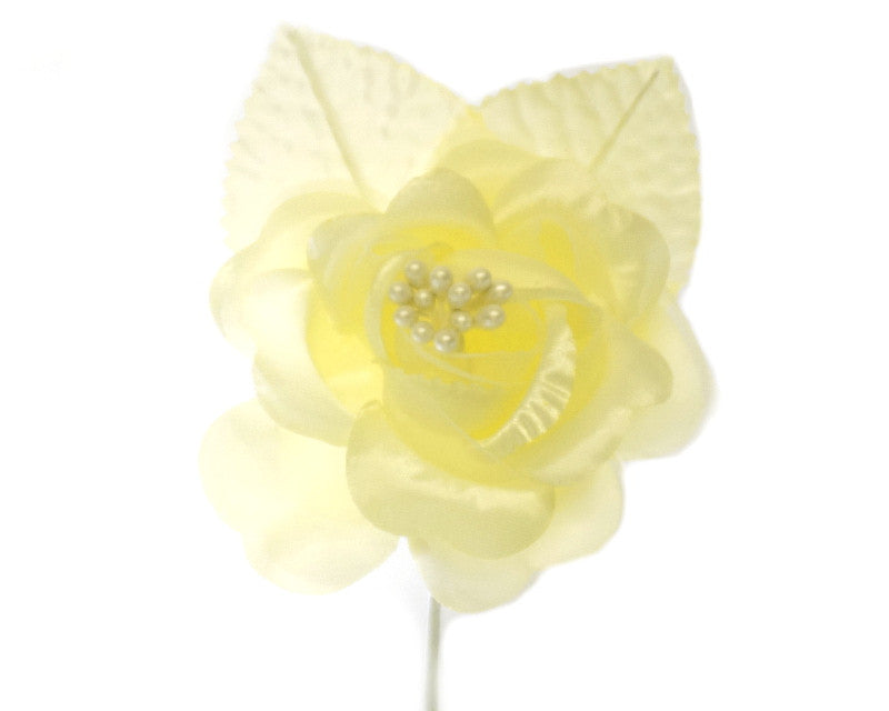 2.5" Yellow Silk Single Rose Flowers - Pack of 12