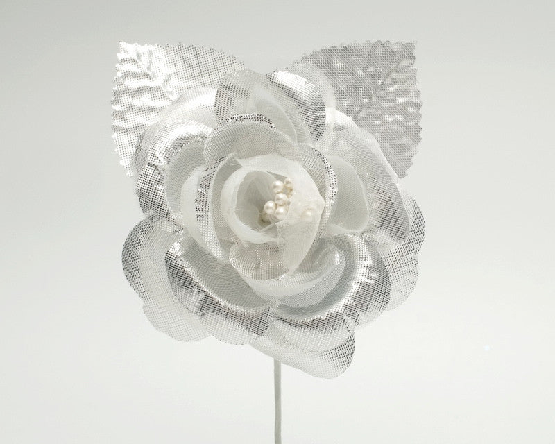2.5" Silver Silk Single Rose Flowers - Pack of 12