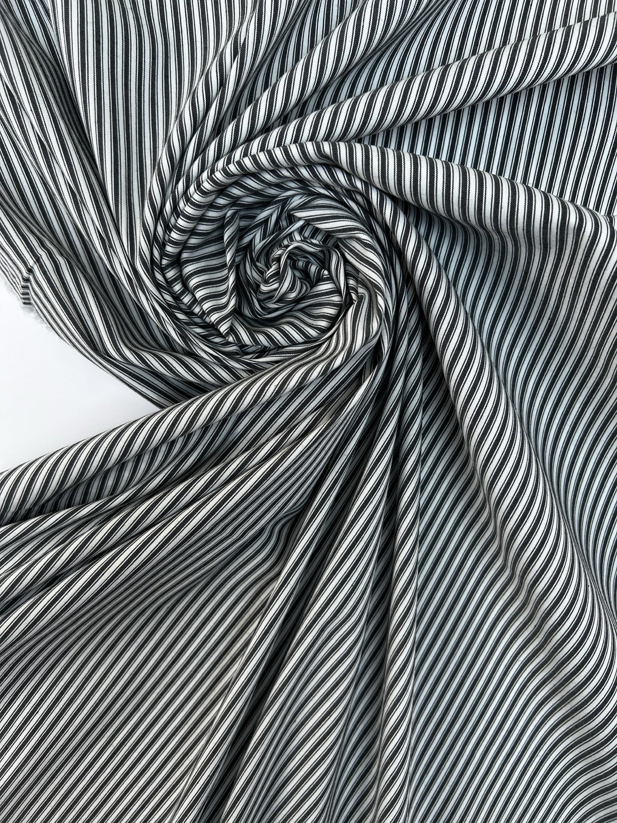 Cotton Blend Striped Gray White Fabric