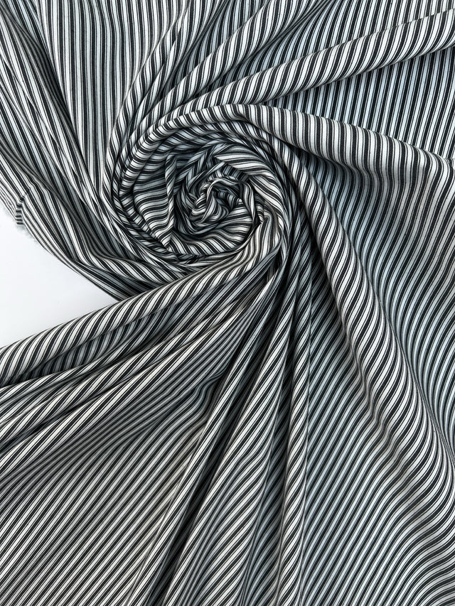 Cotton Blend Striped Gray White Fabric