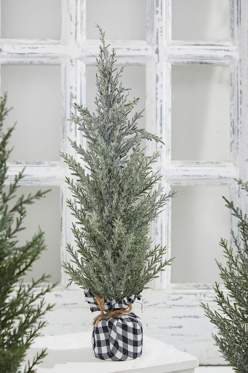 Pine Tree Decor 21 Inch Plaid Fabric Base Farmhouse Christmas