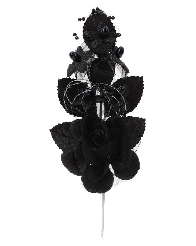 6" Black Silk Corsage Flowers with Pearl Spray - Pack of 12
