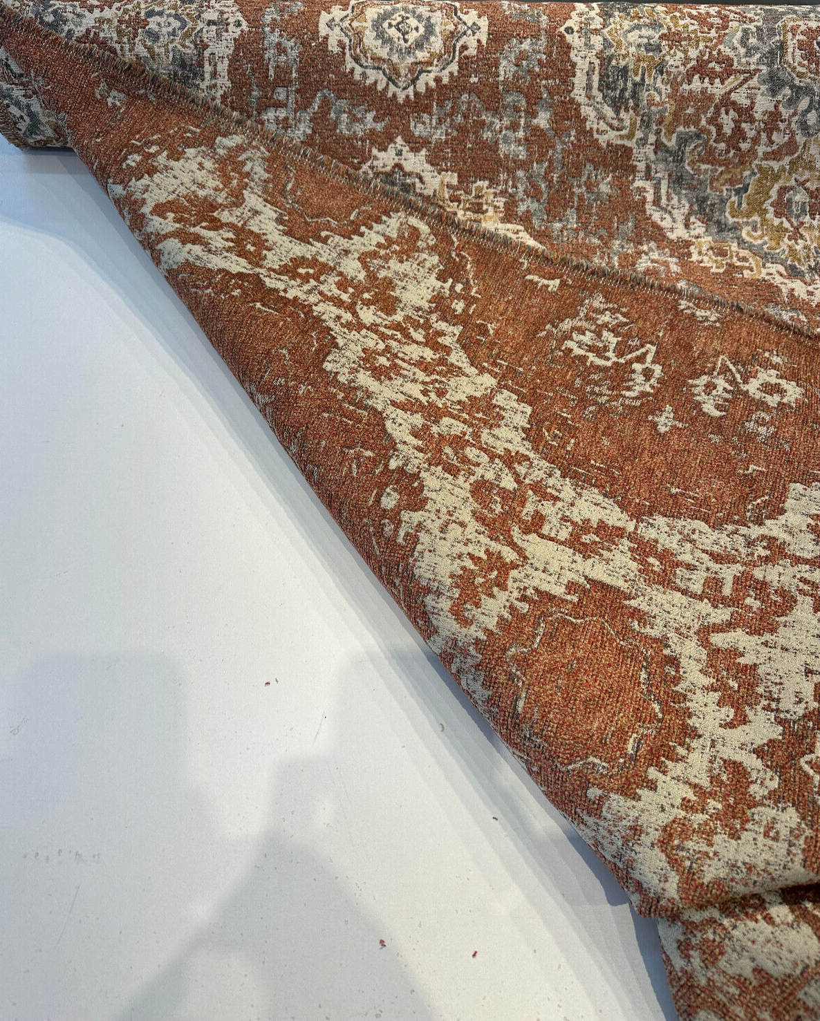 Eastview Auburn Damask Swavelle Chenille Upholstery Fabric - Auburn Rust Orange With Beige Hints, 57.75" Width, 27" Horizontal Repeat, 27" Vertical Repeat (1 Yard)