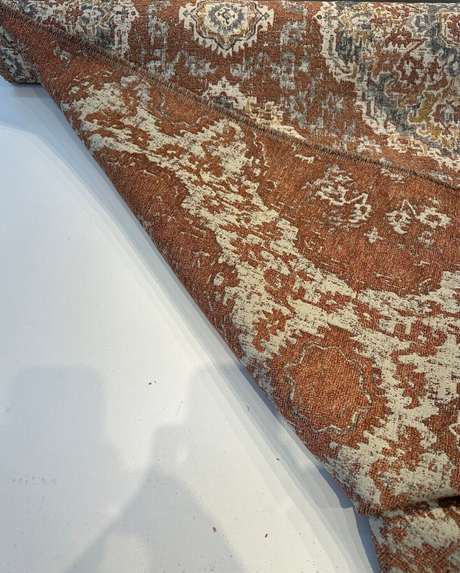 Eastview Auburn Damask Swavelle Chenille Upholstery Fabric - Auburn Rust Orange With Beige Hints, 57.75" Width, 27" Horizontal Repeat, 27" Vertical Repeat (1 Yard)