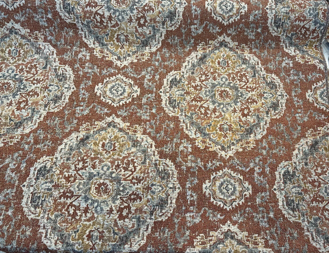 Eastview Auburn Damask Swavelle Chenille Upholstery Fabric - Auburn Rust Orange With Beige Hints, 57.75" Width, 27" Horizontal Repeat, 27" Vertical Repeat (1 Yard)
