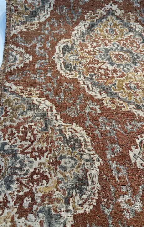 Eastview Auburn Damask Swavelle Chenille Upholstery Fabric - Auburn Rust Orange With Beige Hints, 57.75" Width, 27" Horizontal Repeat, 27" Vertical Repeat (1 Yard)