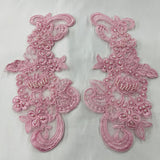 1 Pair 8.5" x 3.5" Each Side Beaded & Corded Floral Lace Applique 100% Polyester Organza