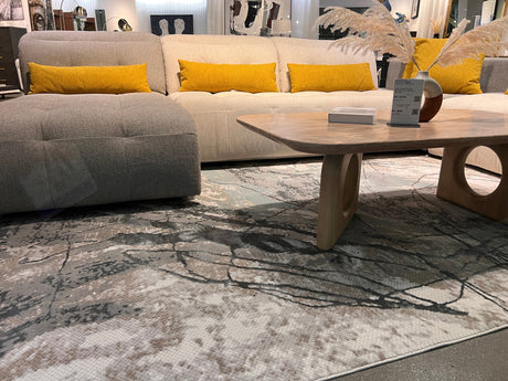 METZ 4202 Polyester Viscose Area Rug - Abstract Marbled High-Low, Crème Beige, Charcoal Tone-On-Tone, Faded Teal & Mocha Accents (9' 8" X 13')
