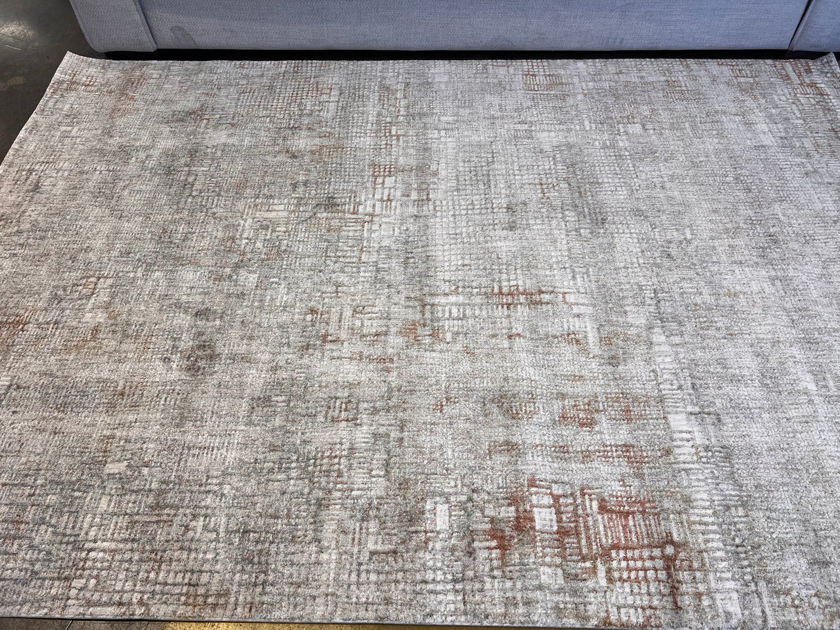 KAI 301 Polyester Rug - Abstract Cream With Brick Orange And Earth-Tone Accents, Machine Made, Cotton Backing (3 Sizes)