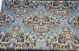 Highclere Petro Cerulean Cotton Duck Fabric - Exotic Buildings, Elephants, Blue Gray Taupe, 54" Width (1 Yard)