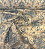 Swavelle Damask Waddesdon Pierside Blue Bird Polyester Fabric - White Background Damask, Blue Teal And Ivory, 54" Width (1 Yard)