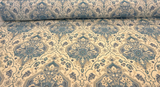 Swavelle Damask Waddesdon Pierside Blue Bird Polyester Fabric - White Background Damask, Blue Teal And Ivory, 54" Width (1 Yard)