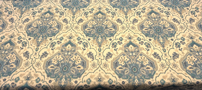 Swavelle Damask Waddesdon Pierside Blue Bird Polyester Fabric - White Background Damask, Blue Teal And Ivory, 54" Width (1 Yard)