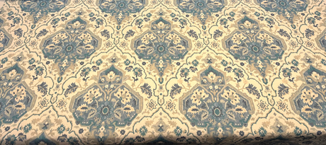Swavelle Damask Waddesdon Pierside Blue Bird Polyester Fabric - White Background Damask, Blue Teal And Ivory, 54" Width (1 Yard)