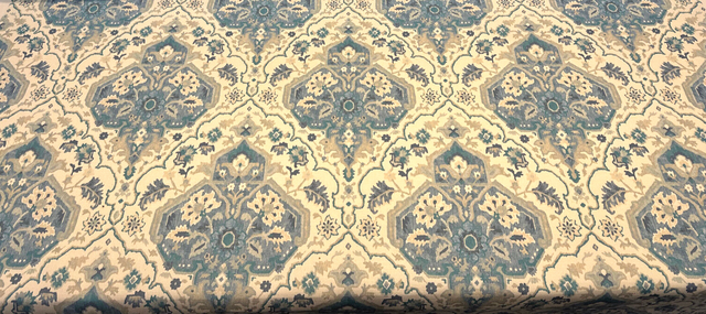 Swavelle Damask Waddesdon Pierside Blue Bird Polyester Fabric - White Background Damask, Blue Teal And Ivory, 54" Width (1 Yard)