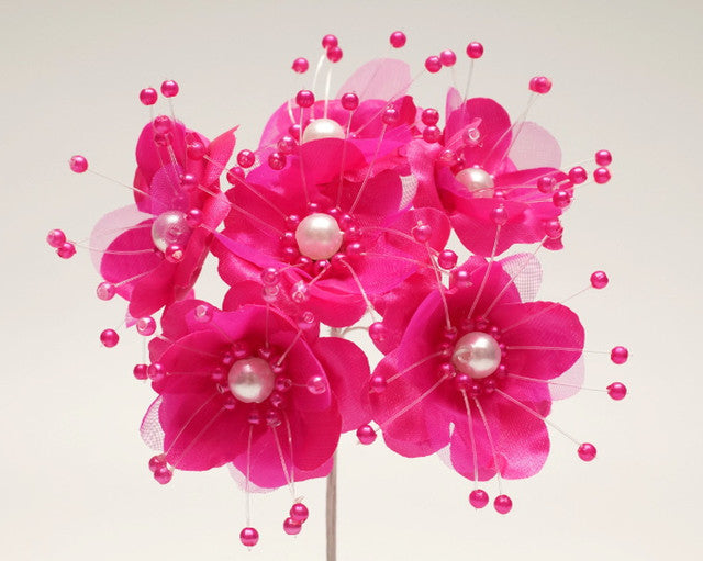 1.5" Fuchsia Silk Flowers with Pearl - Pack of 72