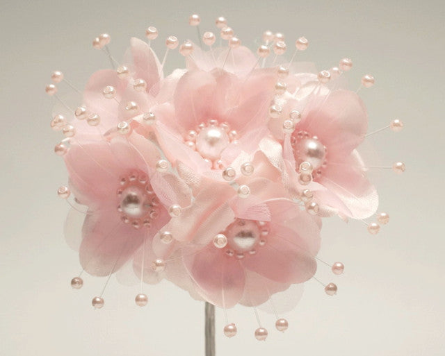 1.5" Pink Silk Flowers with Pearl - Pack of 72