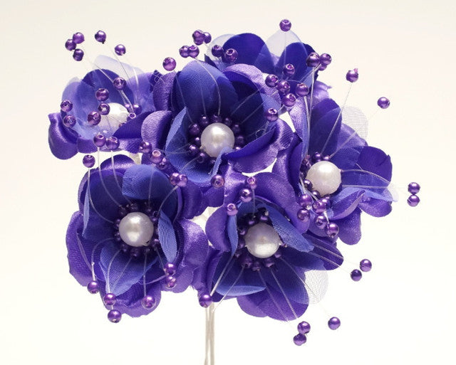 1.5" Purple Silk Flowers with Pearl - Pack of 72
