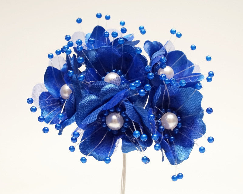 1.5" Royal Blue Silk Flowers with Pearl - Pack of 72