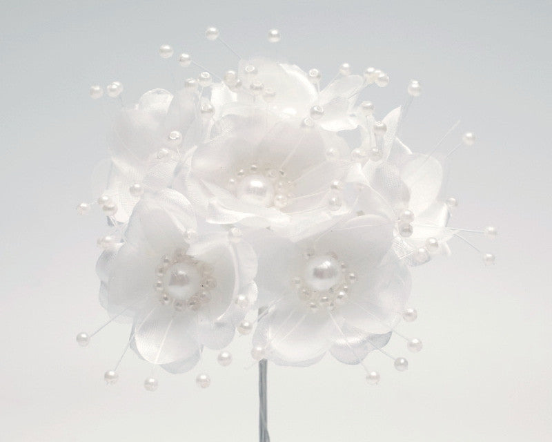 1.5" White Silk Flowers with Pearl - Pack of 72